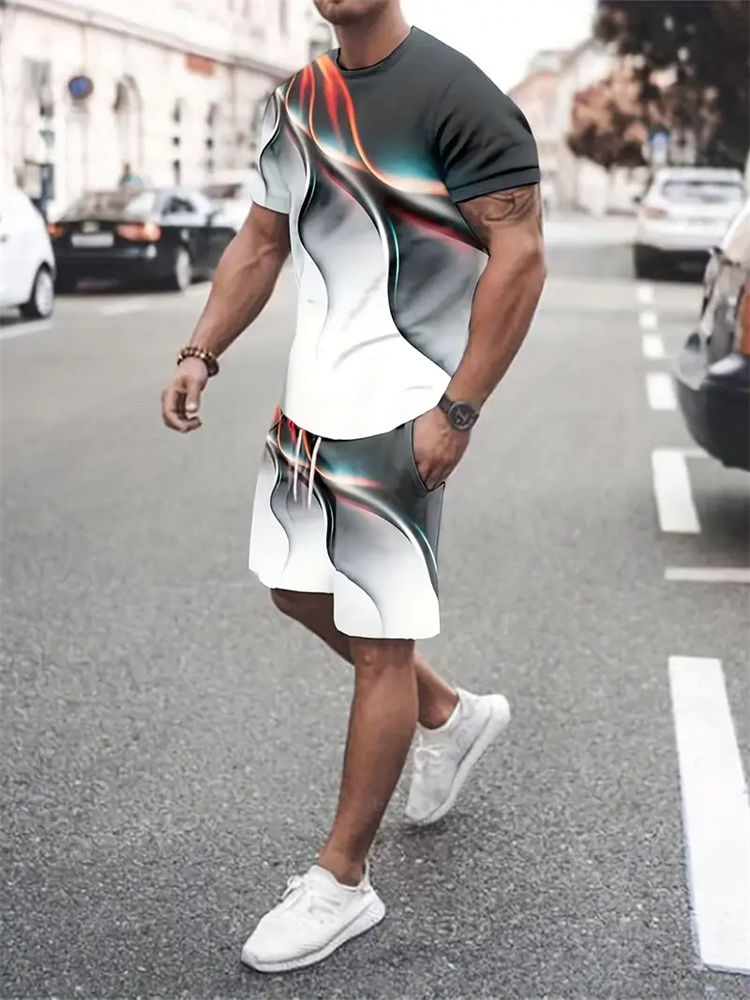 Summer Clothing Styles Men - Men Women Gradient Texture T-shirt Two-piece