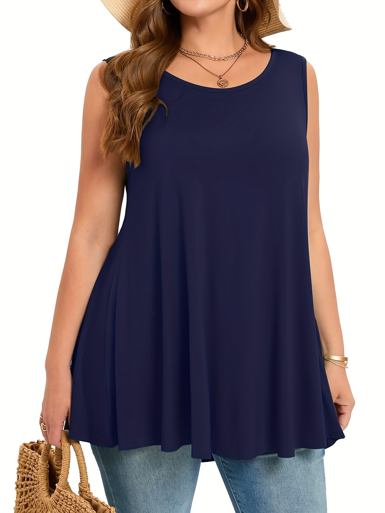 Halter Neck Top - Plus Size Simple Solid Tank Top