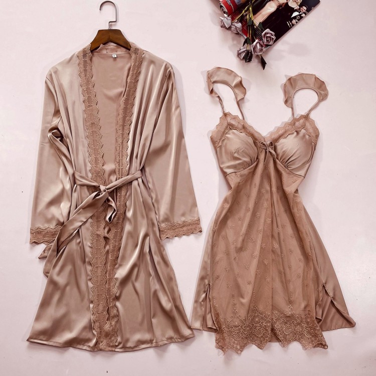 Summer House Clothing - 2PCS Nighty&Robe Suit Satin Women Robe