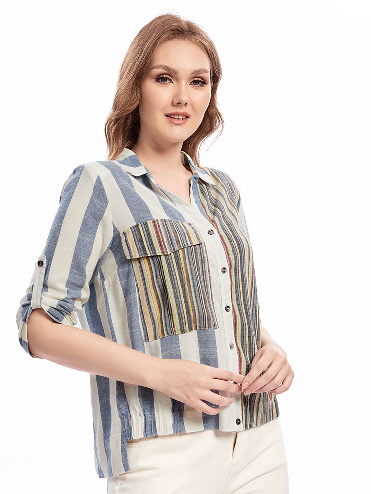 Summer Clothing Colors - Womens plus size woven lapel shirt