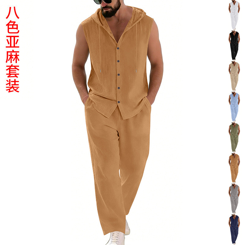 Summer Clothing - Men's Casual Linen Suit Hooded Sweater
