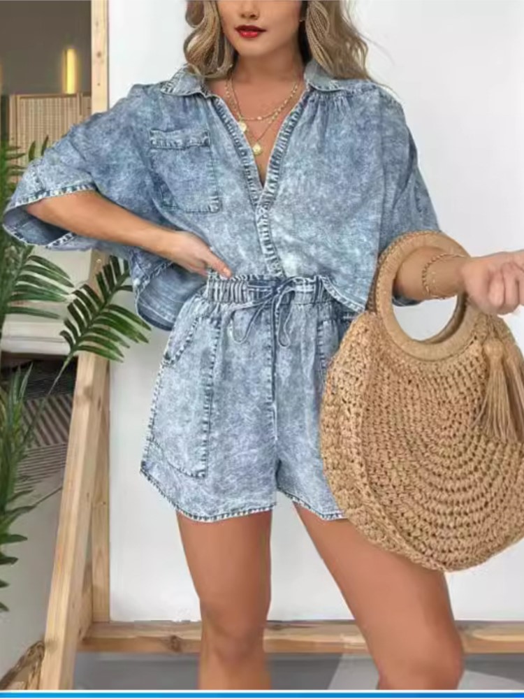 Summer Clothing Zara - Fashion Vintage Denim Blue Shorts Suit