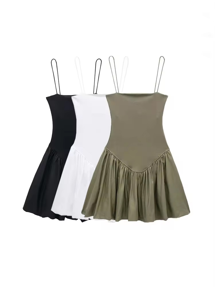 Summer Clothing Zara - Women's Patchwork Ribbed Poplin Puff Mini