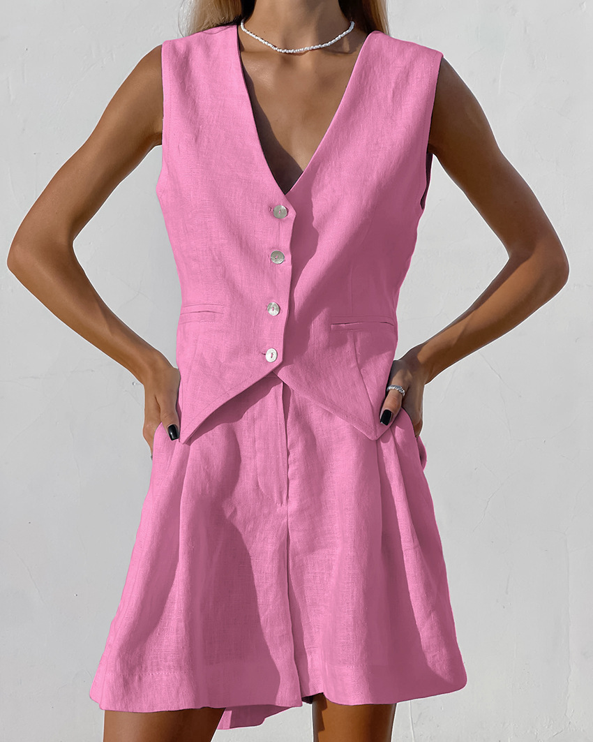 2025 New Suit Vest + Shorts Se - Summer Linen Clothing For Women 评论和价格