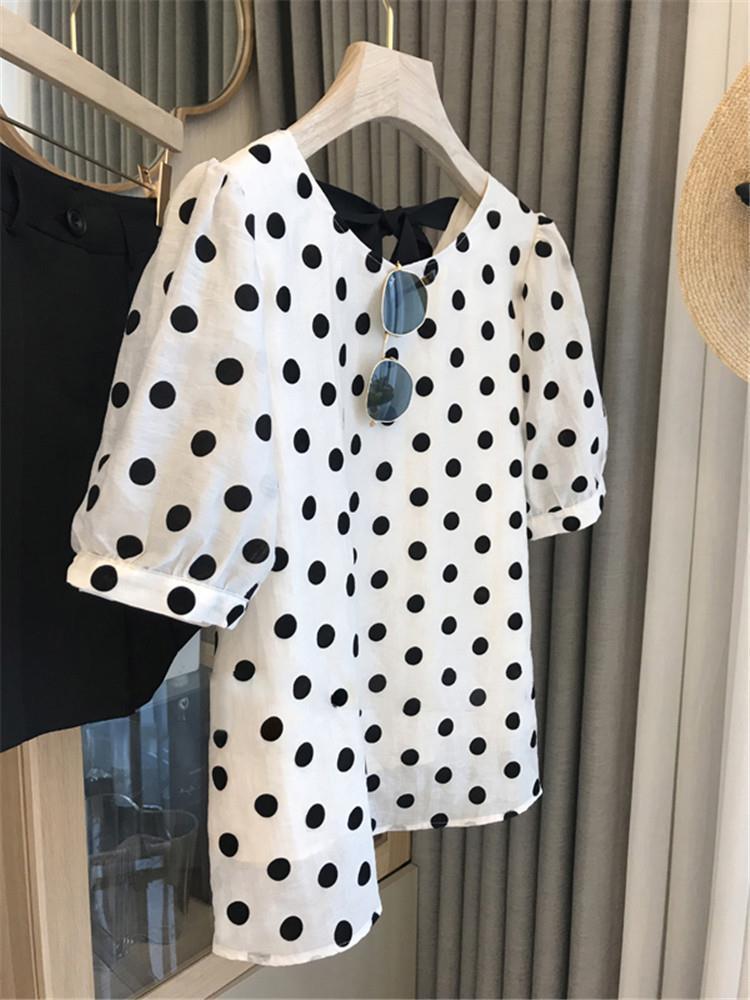 Polka Dot Blouses Women Elegan - Summer Linen Clothing For Women 评论和价格