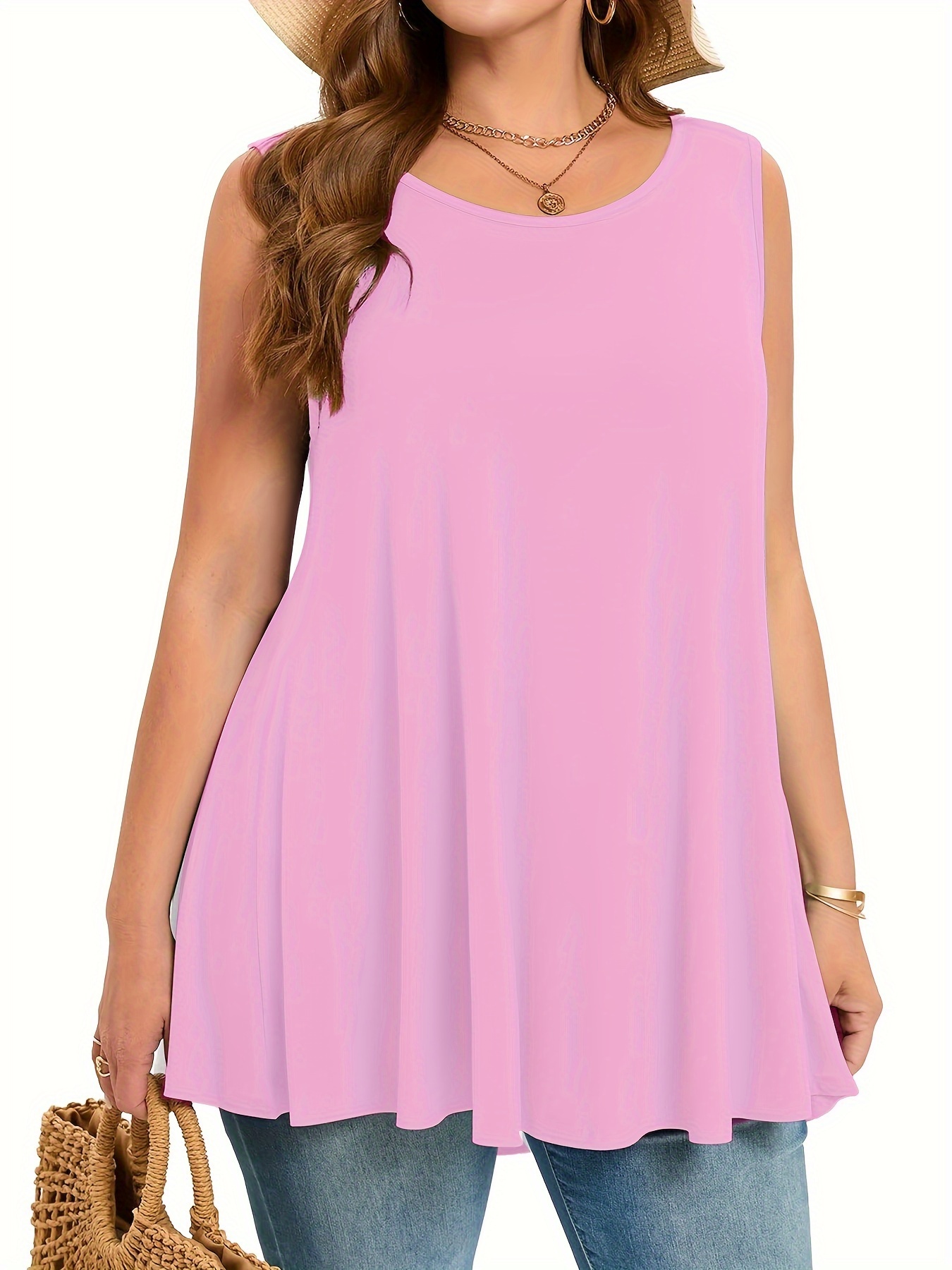 Plus Size Simple Solid Tank To - Halter Neck Top 评论和价格