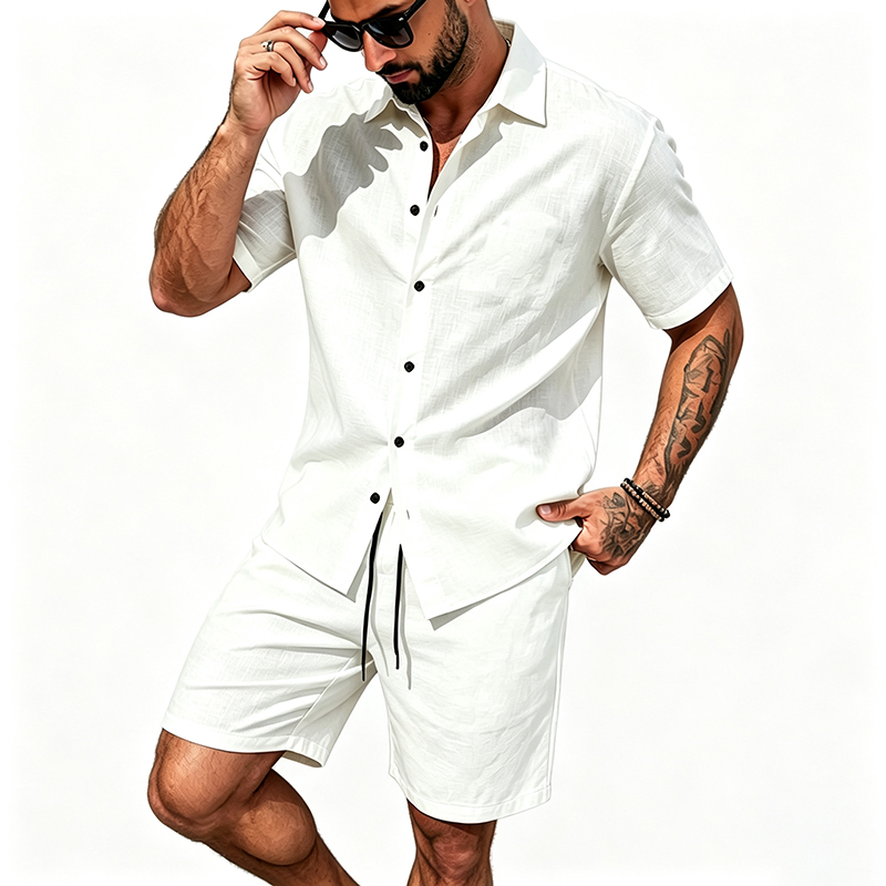 Men Linen Two Piece Outfit Sho - Summer Clothing Haul 评论和价格