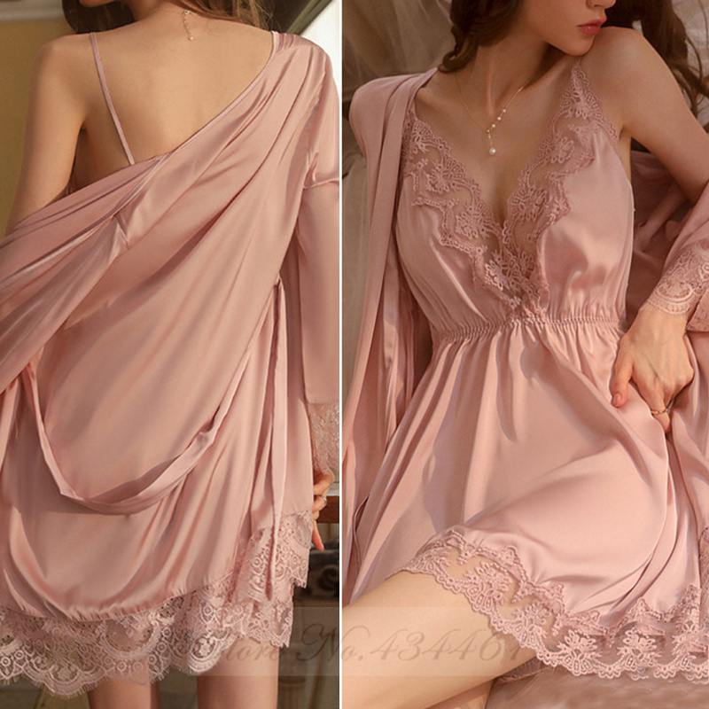 Burgundy 2PCS Robe Set Nightgo - Summer House Clothing 评论和价格