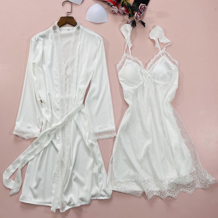 2PCS Nighty&Robe Suit Satin Wo - Summer House Clothing 评论和价格