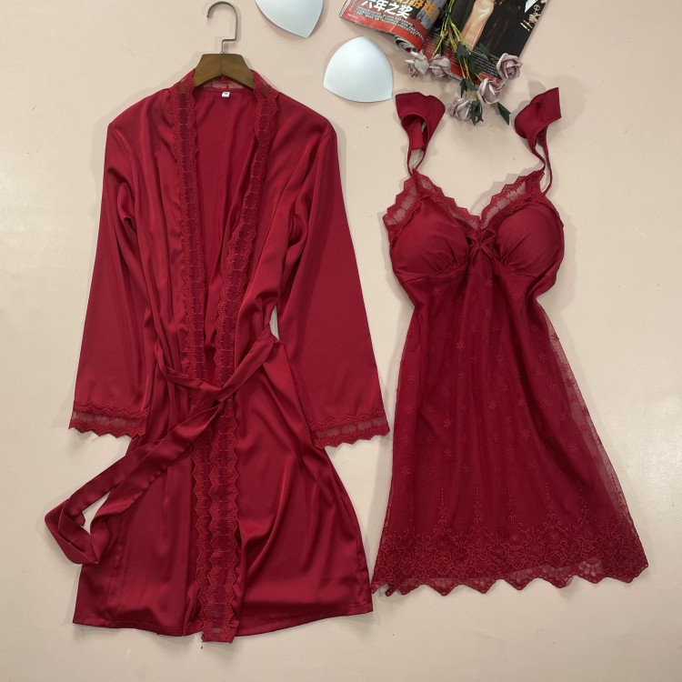 2PCS Nighty&Robe Suit Satin Wo - Summer House Clothing 评论和价格