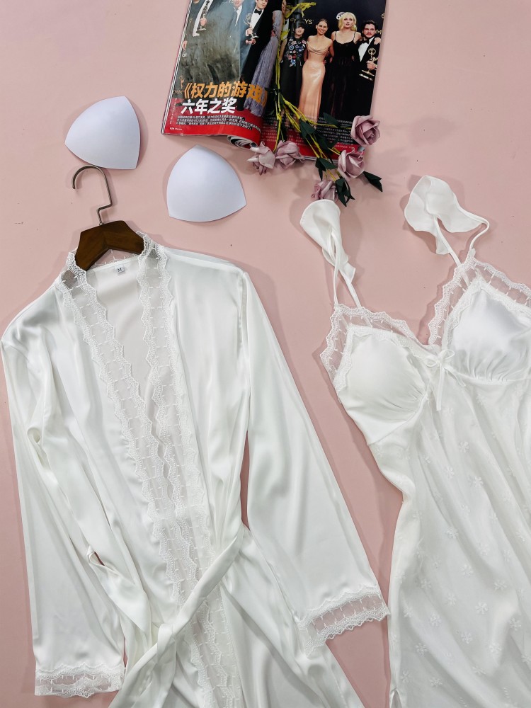2PCS Nighty&Robe Suit Satin Wo - Summer House Clothing 评论和价格
