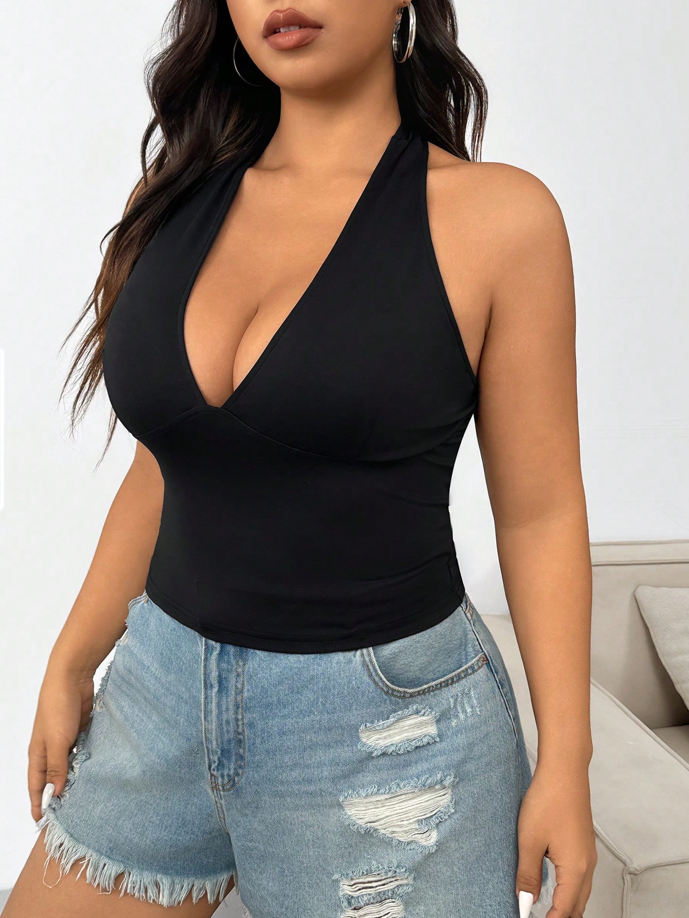New fashion solid color plus s - Halter Neck Top 评论和价格