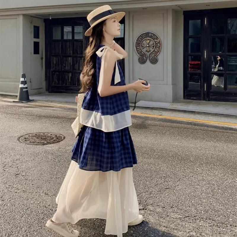 Women's Blue Plaid Two Piece S - Halter Neck Top 评论和价格