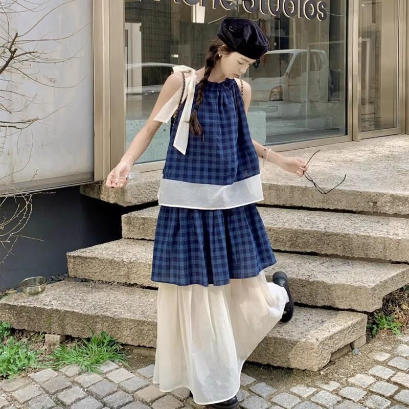 Women's Blue Plaid Two Piece S - Halter Neck Top 评论和价格