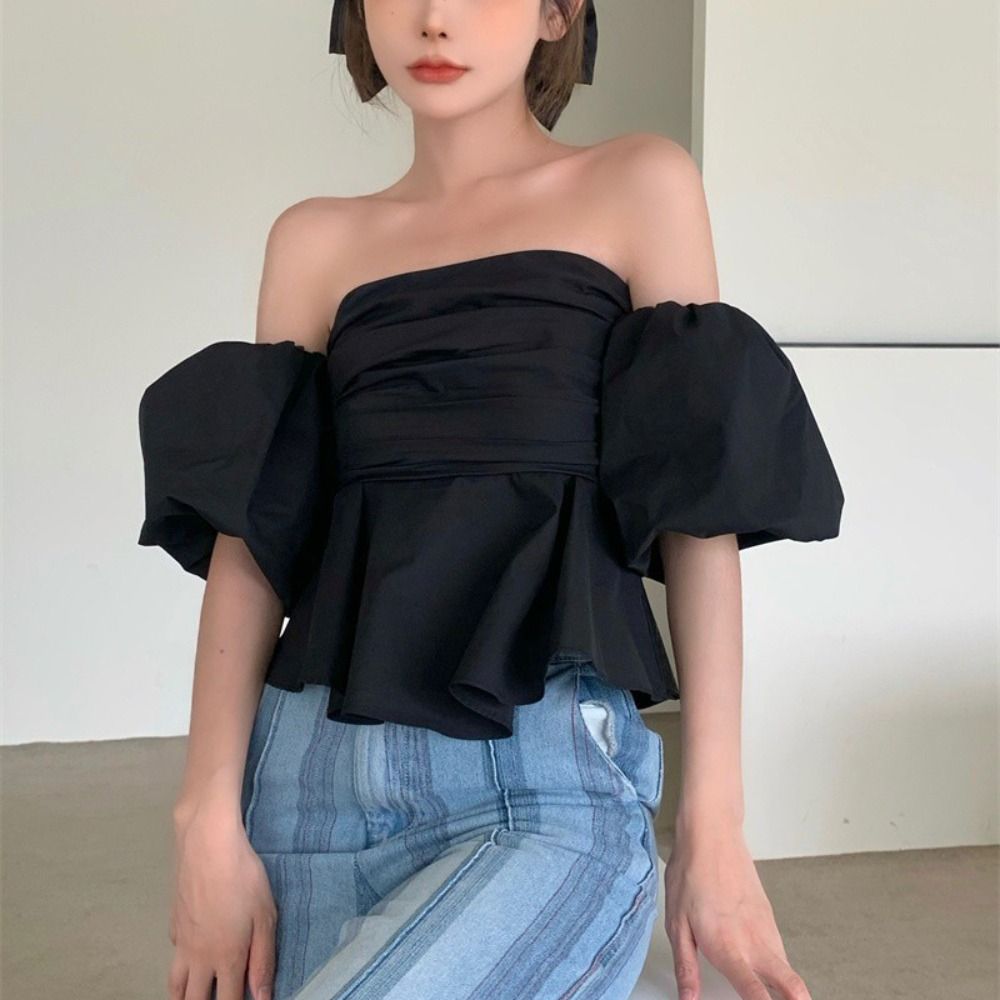 Pleated Off Shoulder Crop Top  - Summer Linen Clothing For Women 评论和价格