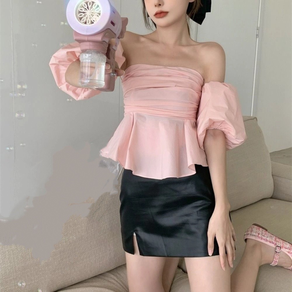 Pleated Off Shoulder Crop Top  - Summer Linen Clothing For Women 评论和价格