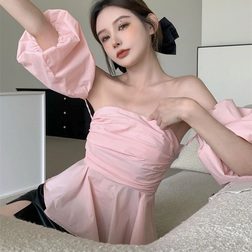 Pleated Off Shoulder Crop Top  - Summer Linen Clothing For Women 评论和价格