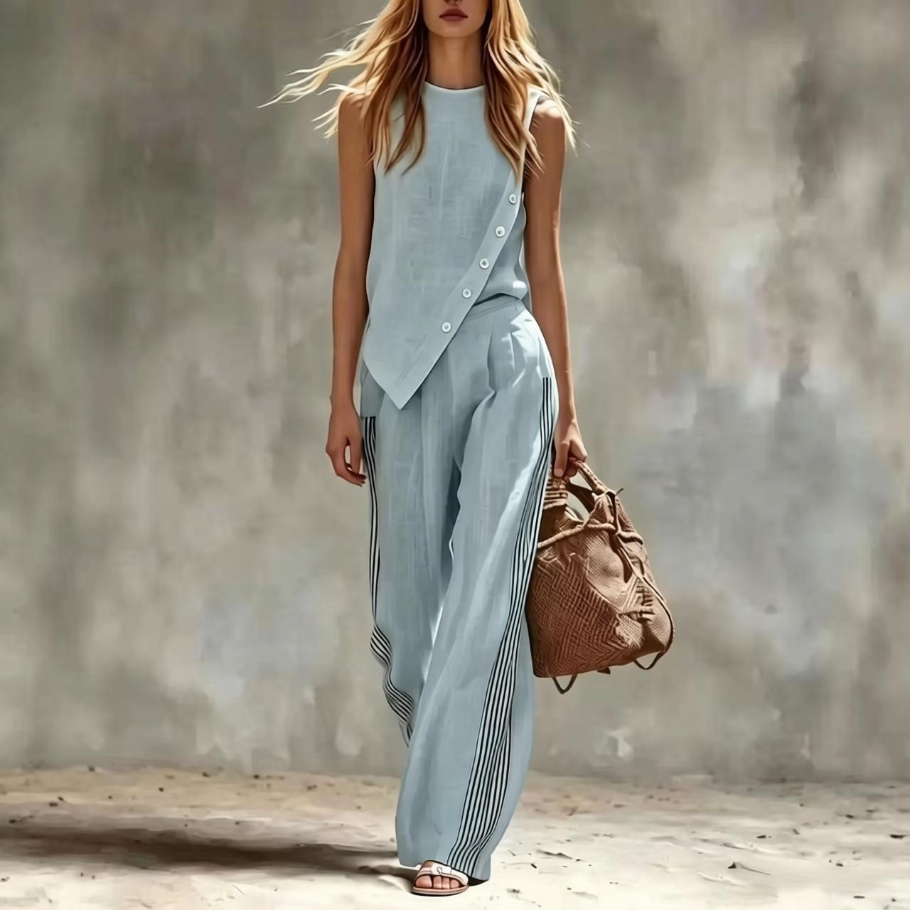 Side Button Irregular Sleevele - Summer Linen Clothing For Women 评论和价格