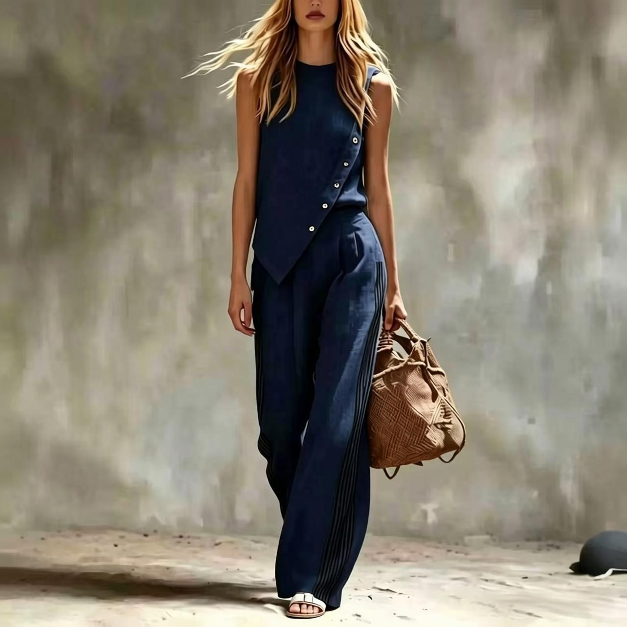 Side Button Irregular Sleevele - Summer Linen Clothing For Women 评论和价格