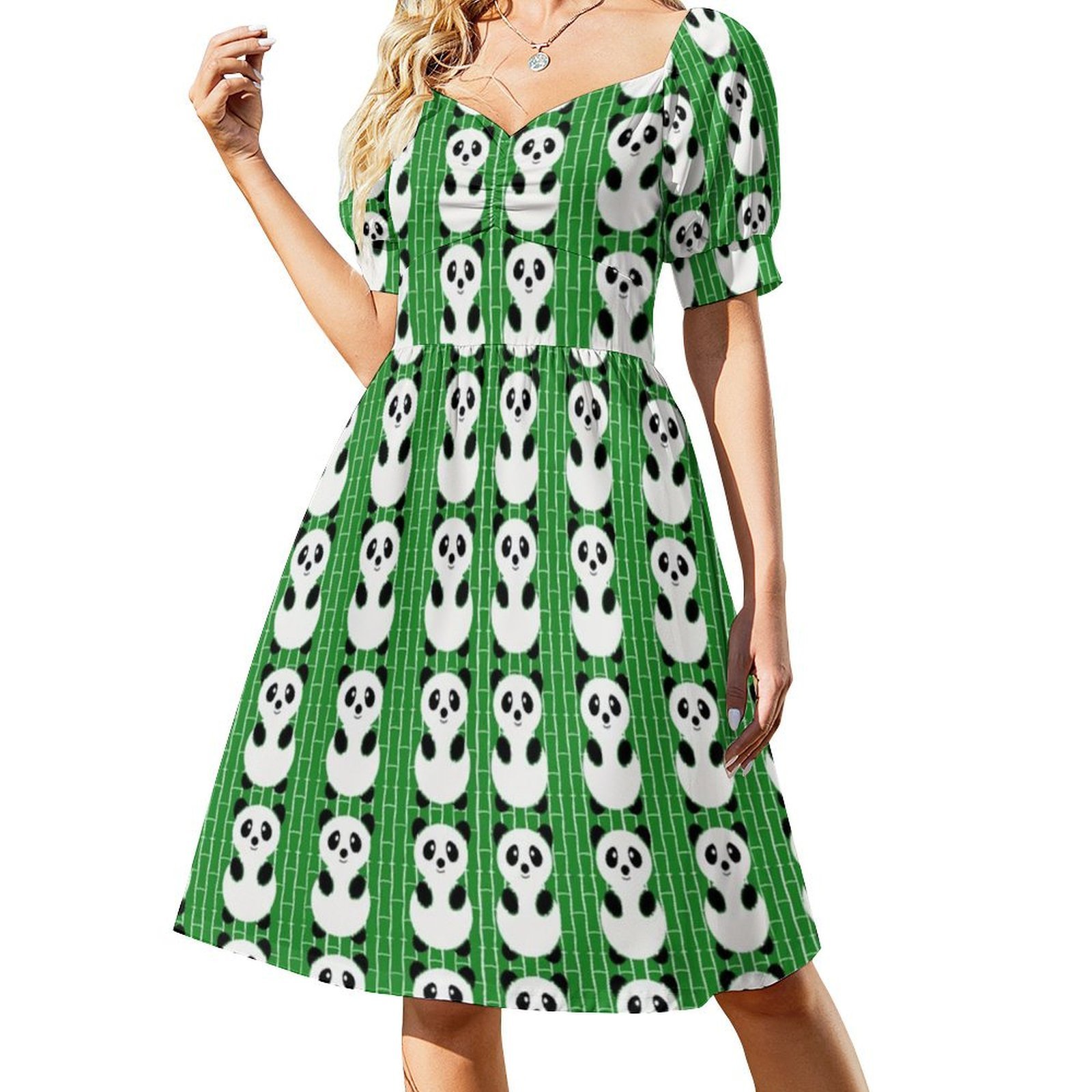 Panda Pattern Boho Chic Dress  - Summer Clothing For A Beach 评论和价格