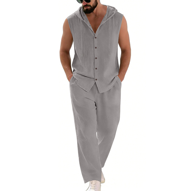 Men's Casual Linen Suit Hooded - Summer Clothing 评论和价格