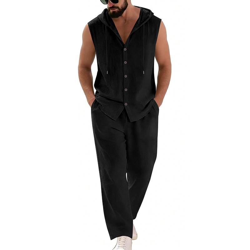 Men's Casual Linen Suit Hooded - Summer Clothing 评论和价格
