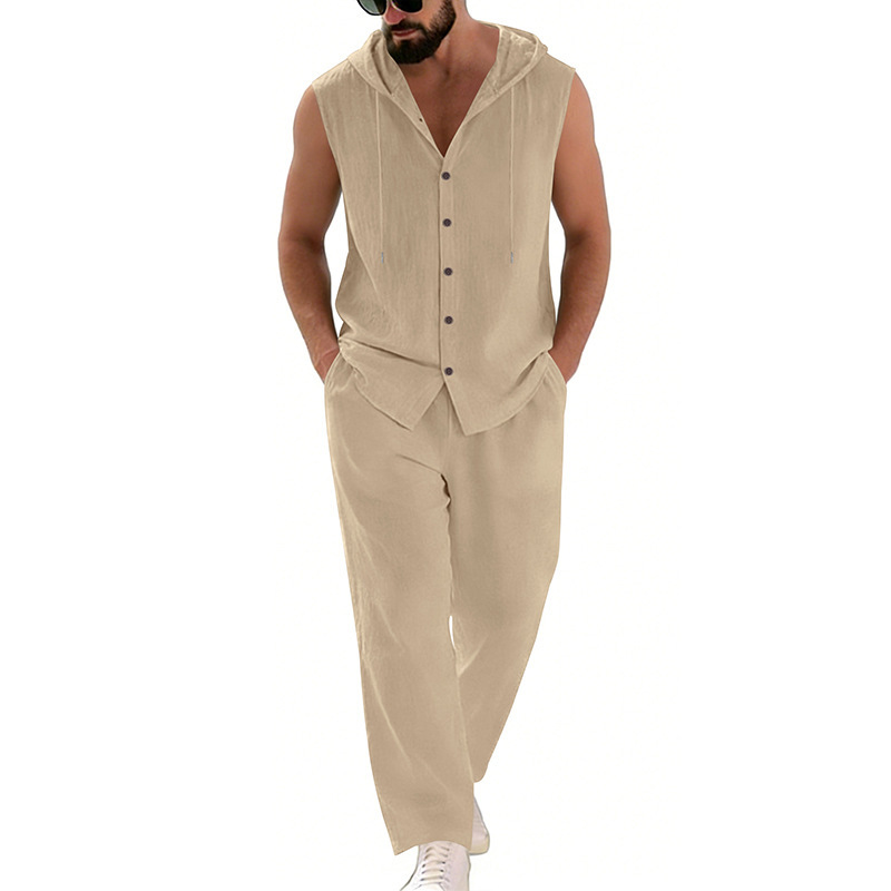 Men's Casual Linen Suit Hooded - Summer Clothing 评论和价格