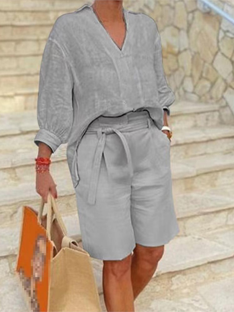 Women Suits Elegant Style Two  - Summer Linen Clothing For Women 评论和价格