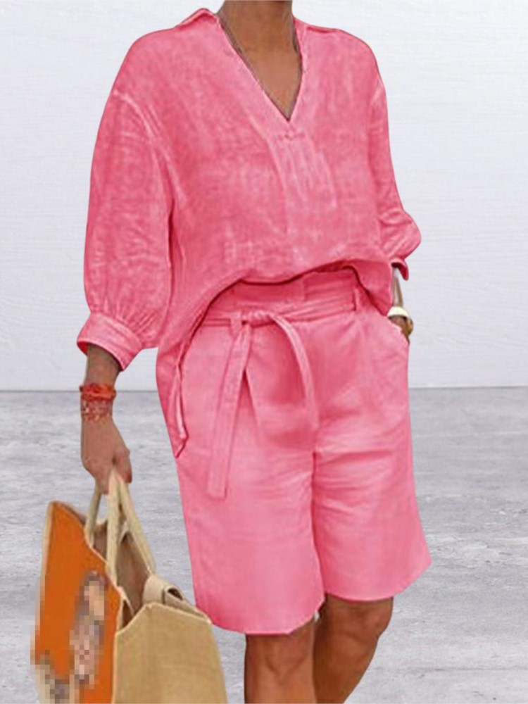 Women Suits Elegant Style Two  - Summer Linen Clothing For Women 评论和价格