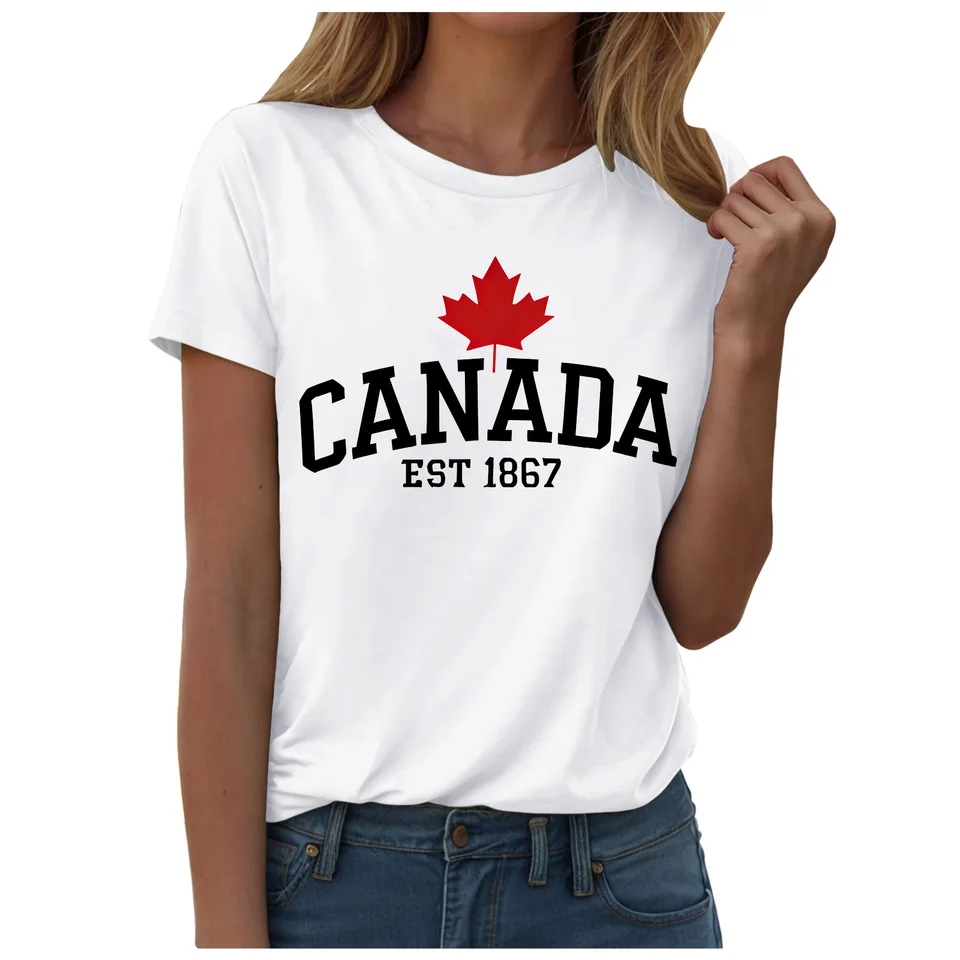 Maple Leaf Flag T-Shirt For Wo - Summer Clothing Women Canada 评论和价格