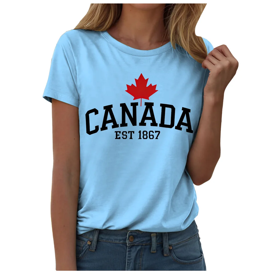 Maple Leaf Flag T-Shirt For Wo - Summer Clothing Women Canada 评论和价格