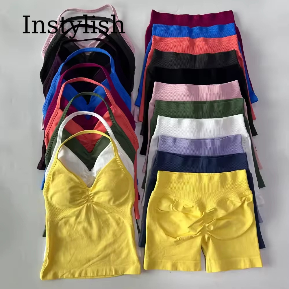 Women Seamless Yoga 2 Piece Se - Halter Neck Top 评论和价格