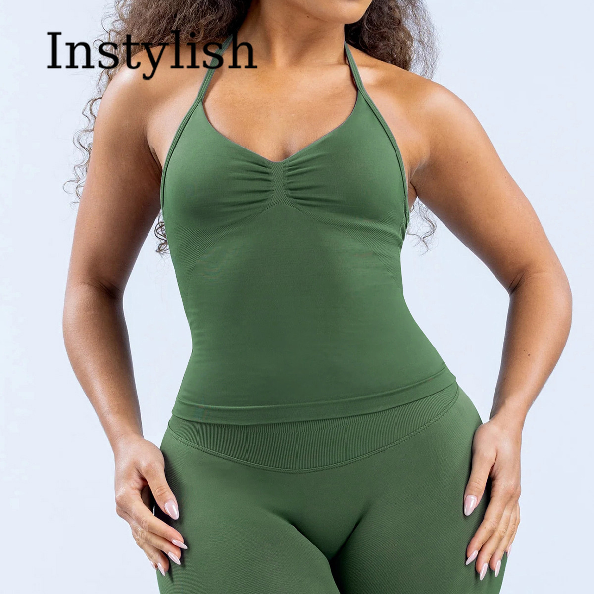 Women Seamless Yoga 2 Piece Se - Halter Neck Top 评论和价格