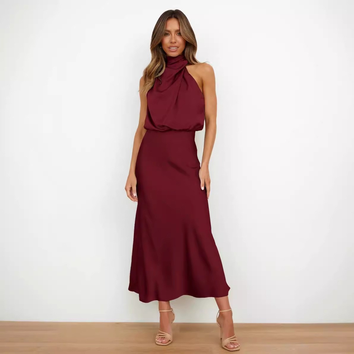 Satin Dress Sleeveless Halter  - Halter Neck Top 评论和价格