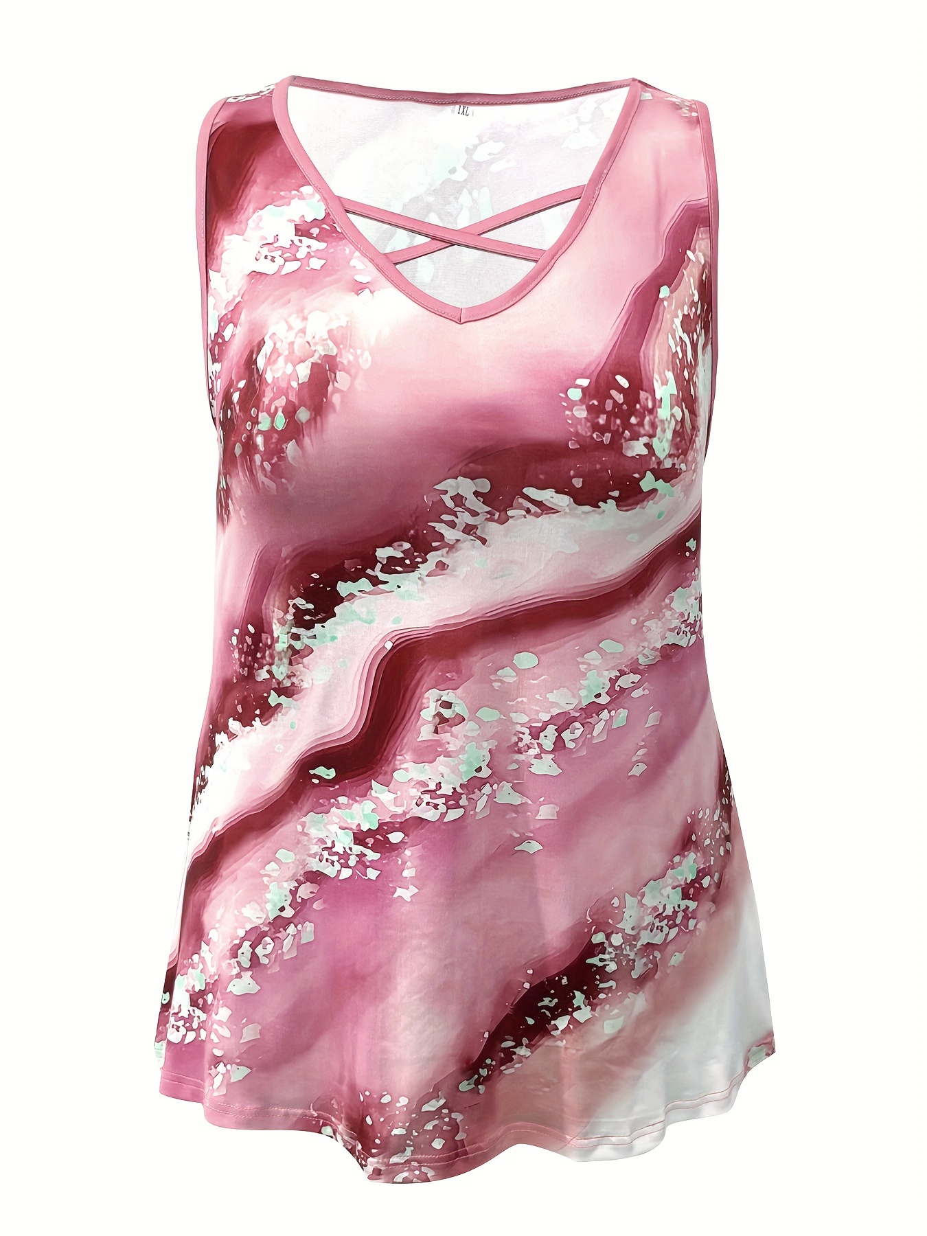 Plus Size Marble Print Tank To - Halter Neck Top 评论和价格