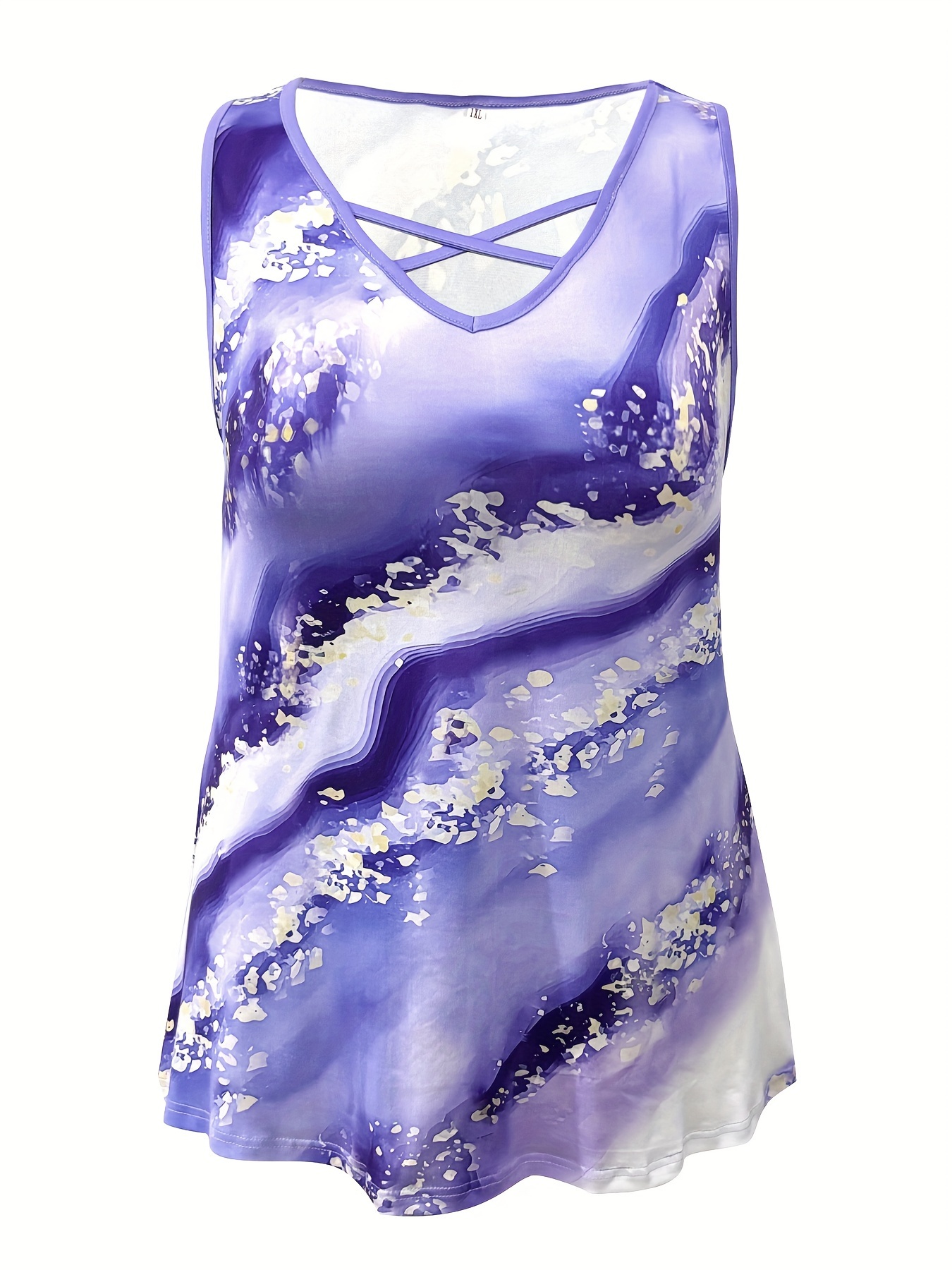 Plus Size Marble Print Tank To - Halter Neck Top 评论和价格